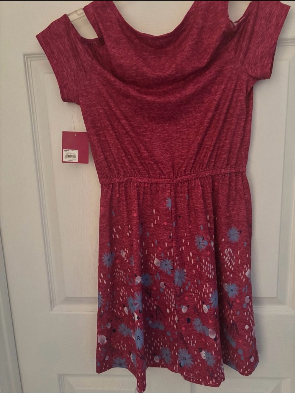Girls' Pink Floral Cold-Shoulder Dress XL (14/16)